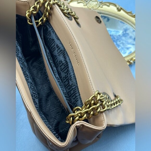🆕 KURT GEIGER LONDON 🧿 NWOT Large Quilted Leather Soho Shoulder Bag, Camel - Picture 13 of 16